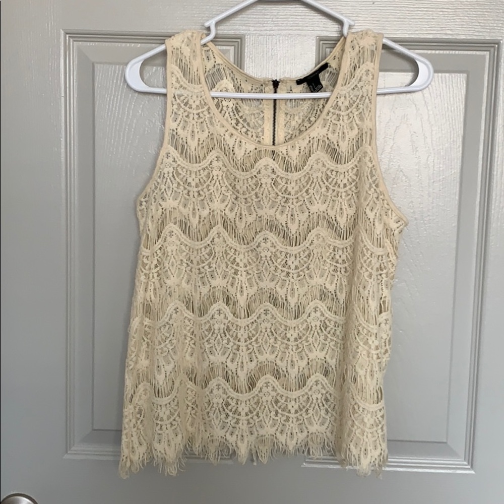 NWOT Forever 21 Cream Crotchet Boho Top